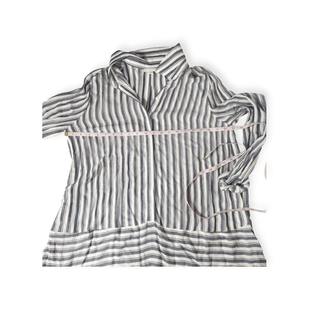 Striped Pleione Womens Button-Up Blouse M Navy/White - Picture 3 of 6